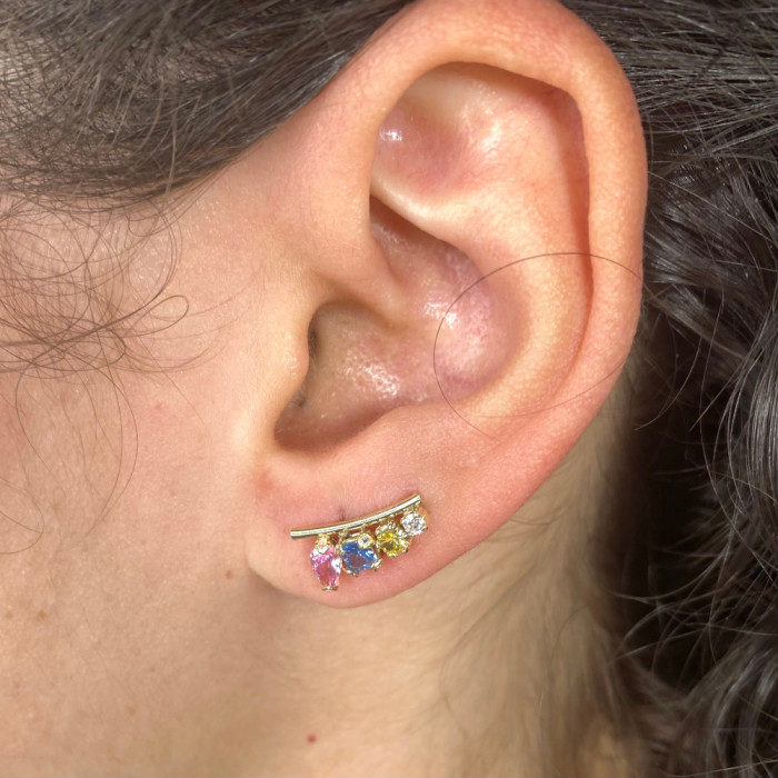 PENDIENTES EN ORO ESCALADOR CIRCONITAS MULTICOLOR 2