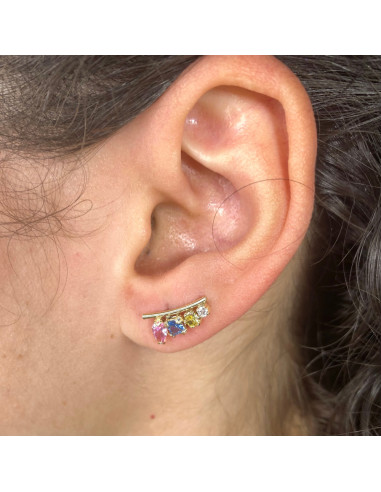 PENDIENTES EN ORO ESCALADOR CIRCONITAS MULTICOLOR