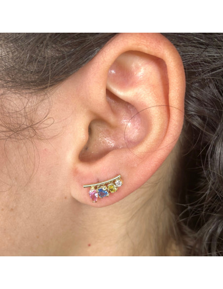 PENDIENTES EN ORO ESCALADOR CIRCONITAS MULTICOLOR