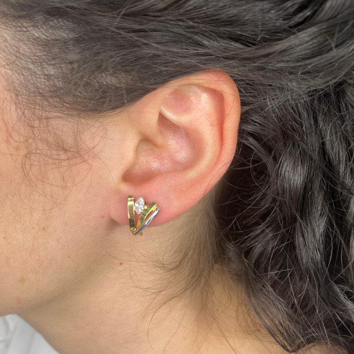 PENDIENTES ORO BICOLOR BANDAS CON CIRCONITA 2