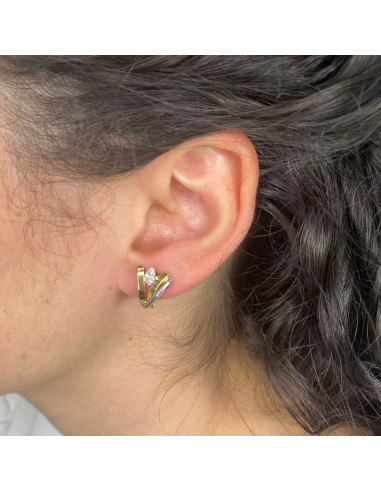 PENDIENTES ORO BICOLOR BANDAS CON CIRCONITA