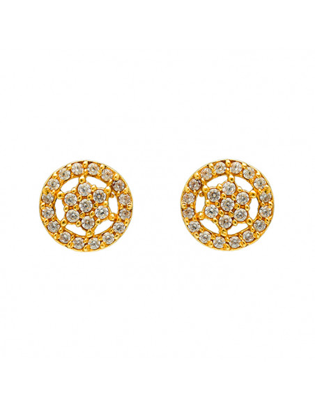 PENDIENTES EN ORO ROSETA CON CIRCONITAS BLANCAS