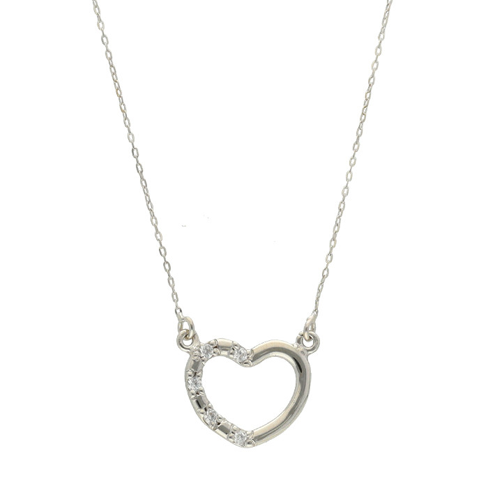 GARGANTILLA  EN ORO BLANCO CORAZON CALADO Y CIRCONITAS