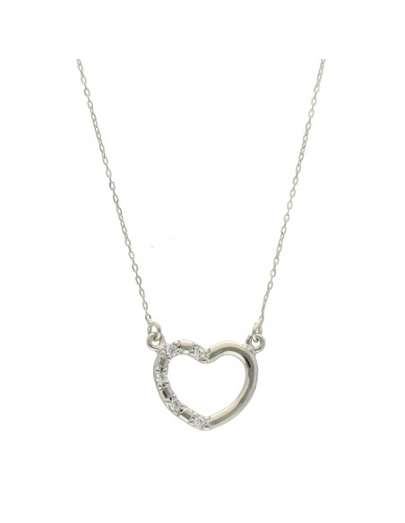 GARGANTILLA  EN ORO BLANCO CORAZON CALADO Y CIRCONITAS