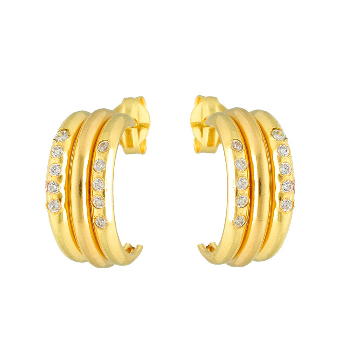 PENDIENTES EN ORO SEMI ARO TRES BANDAS CIRCONITAS