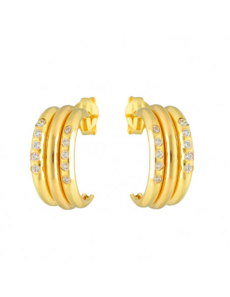 PENDIENTES EN ORO SEMI ARO TRES BANDAS CIRCONITAS