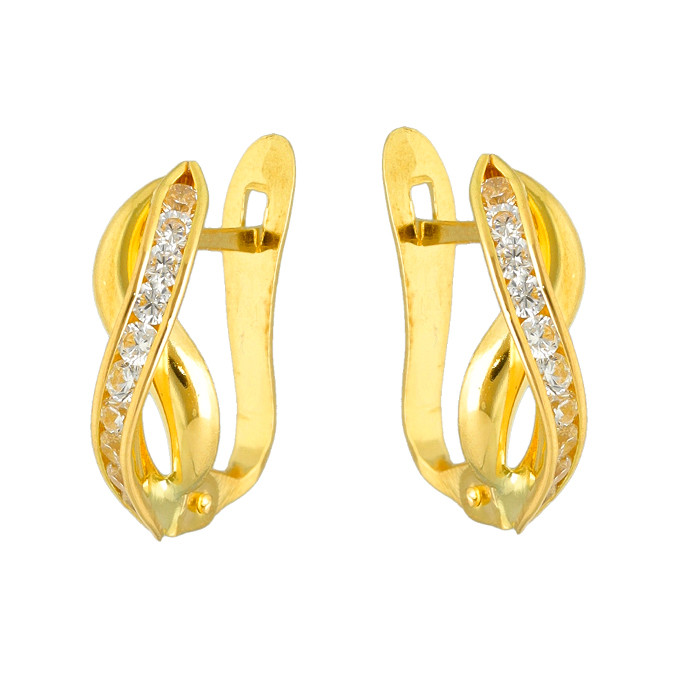 PENDIENTES EN ORO DOS BANDAS ENTRELAZADAS Y CIRCONITAS