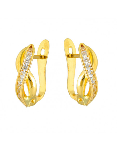 PENDIENTES EN ORO DOS BANDAS ENTRELAZADAS Y CIRCONITAS