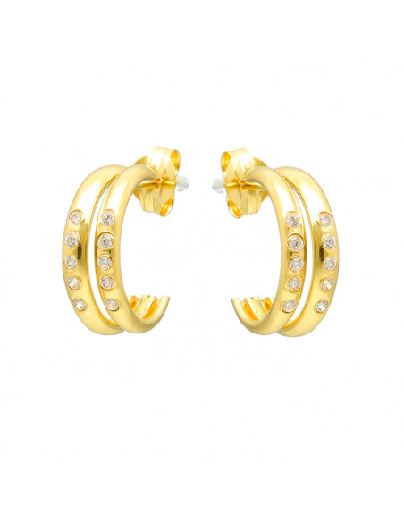 PENDIENTES EN ORO SEMI ARO DOS CARRILES CON CIRCONITAS BLANCAS