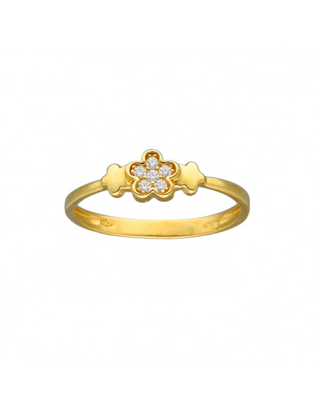 ANILLO EN ORO CON TRES FLORES Y CIRCONITAS