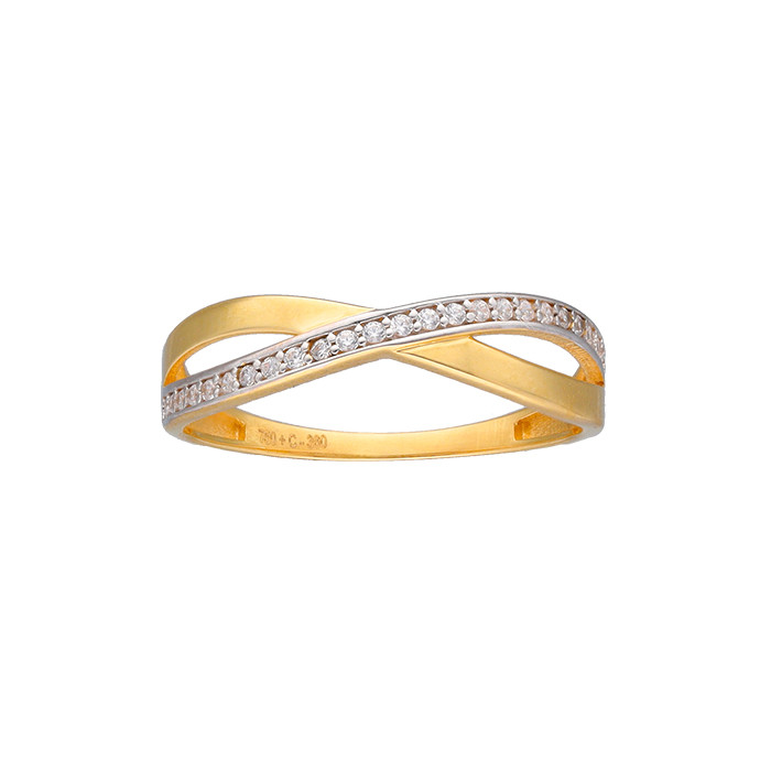 ANILLO EN ORO BICOLOR DOS BANDAS CRUZADAS CIRCONITAS