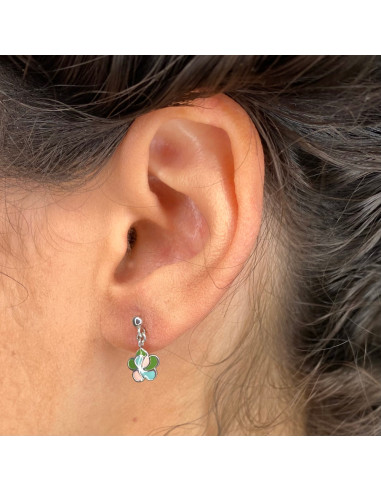PENDIENTES EN PLATA LARGOS FLOR COLORES PETALOS