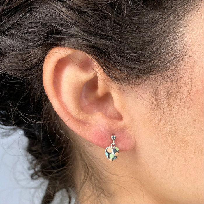 PENDIENTES EN PLATA CORAZON LUNARES CORAZON ESMALTE 2