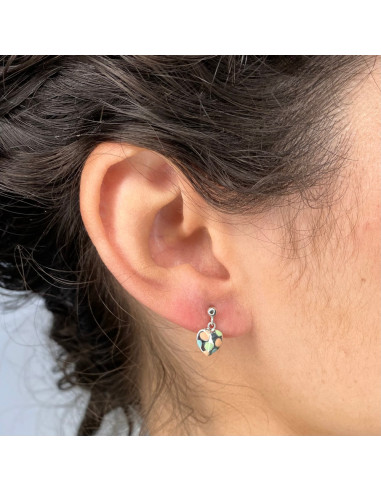 PENDIENTES EN PLATA CORAZON LUNARES CORAZON ESMALTE