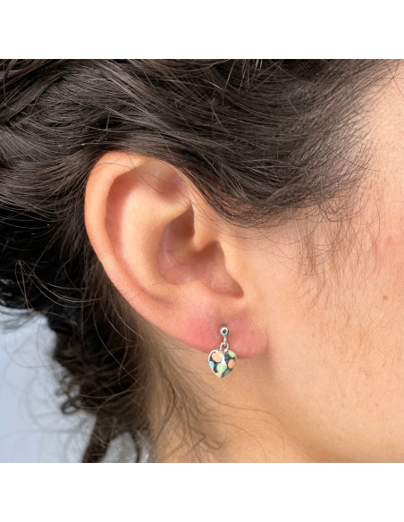 PENDIENTES EN PLATA CORAZON LUNARES CORAZON ESMALTE