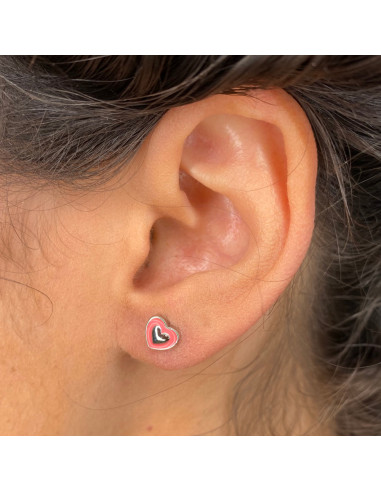 PENDIENTES EN PLATA CORAZON ESMALTE ROJO