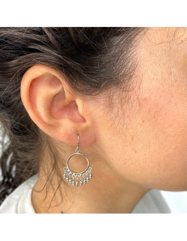 PENDIENTES EN PLATA LARGOS ARO BOLITAS GANCHO