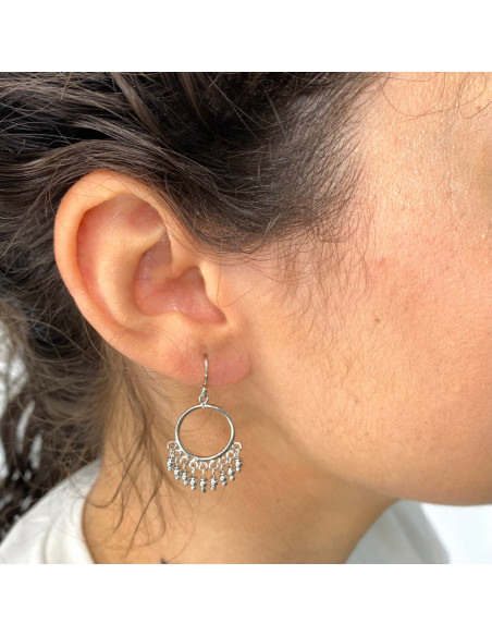 PENDIENTES EN PLATA LARGOS ARO BOLITAS GANCHO