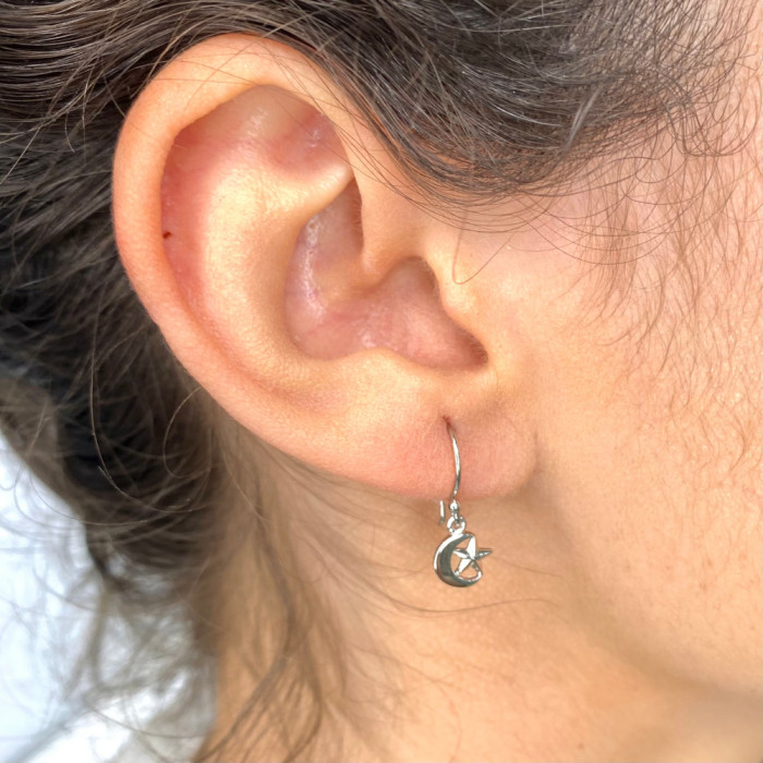 PENDIENTES EN PLATA LARGOS MEDIA LUNA ESTRELLA 2