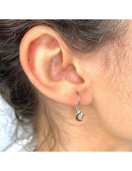 PENDIENTES EN PLATA LARGOS MEDIA LUNA ESTRELLA