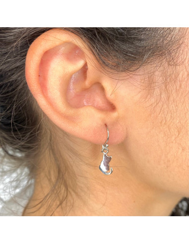 PENDIENTES EN PLATA LARGOS SILUETA GATO