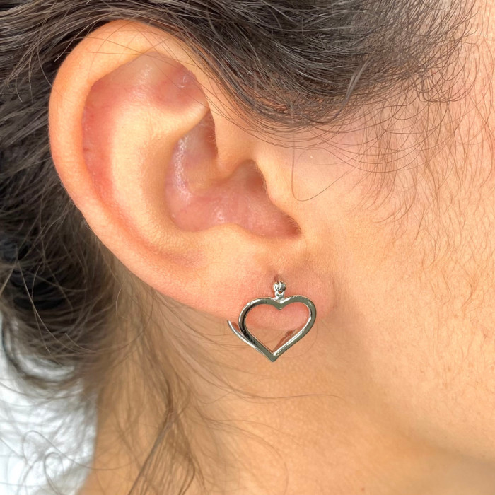 PENDIENTES EN PLATA LARGOS  CORAZON CALADO DOBLE 2