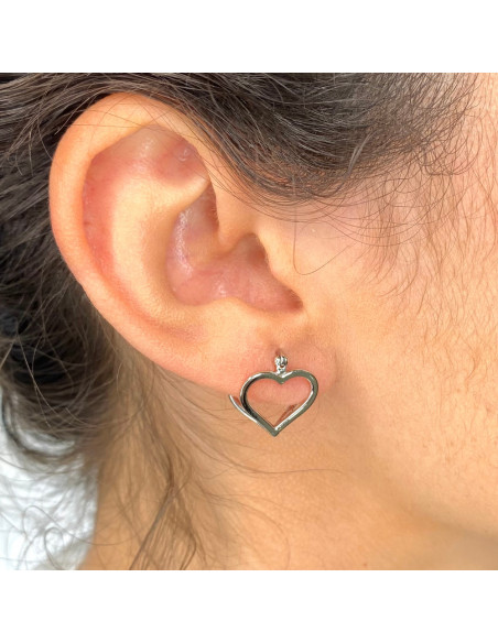 PENDIENTES EN PLATA LARGOS  CORAZON CALADO DOBLE