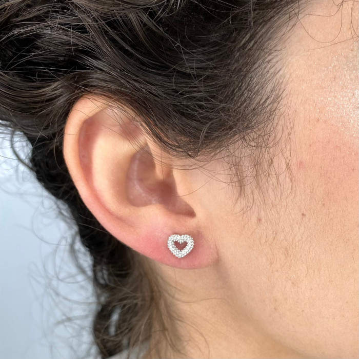 PENDIENTES EN PLATA CORAZONES HUECOS BOLITAS 2