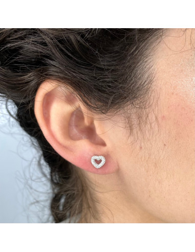 PENDIENTES EN PLATA CORAZONES HUECOS BOLITAS