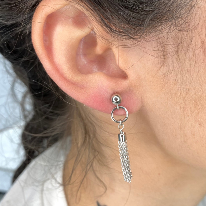 PENDIENTES EN PLATA LARGOS CIRCULO CADENAS 2