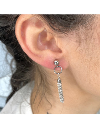 PENDIENTES EN PLATA LARGOS CIRCULO CADENAS