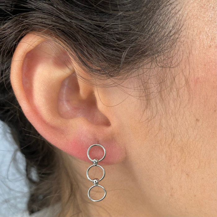 PENDIENTES EN PLATA LARGOS TRES CIRCULOS 2