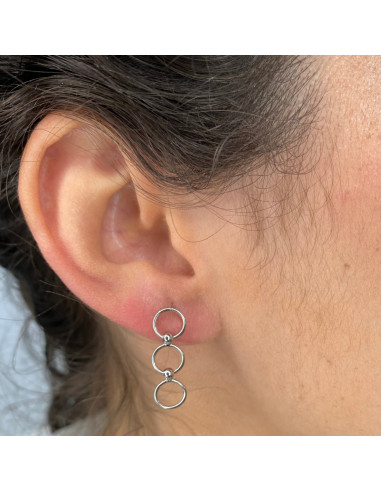 PENDIENTES EN PLATA LARGOS TRES CIRCULOS