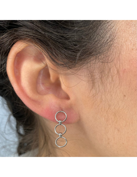 PENDIENTES EN PLATA LARGOS TRES CIRCULOS