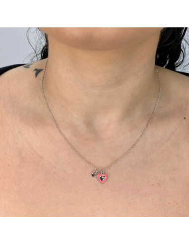 GARGANTILLA EN PLATA CORAZON ESMALTE ROJO Y CORONA