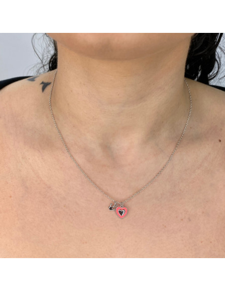 GARGANTILLA EN PLATA CORAZON ESMALTE ROJO Y CORONA