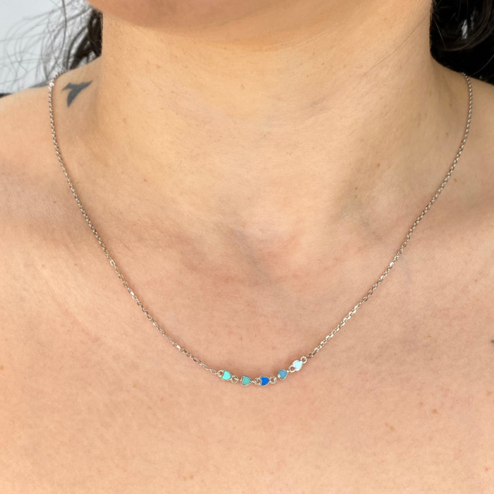 GARGANTILLA EN PLATA 5 CORAZONES EN ESMALTE TONOS AZULES 2