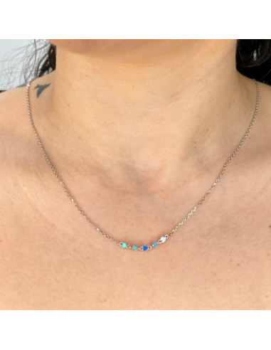 GARGANTILLA EN PLATA 5 CORAZONES EN ESMALTE TONOS AZULES