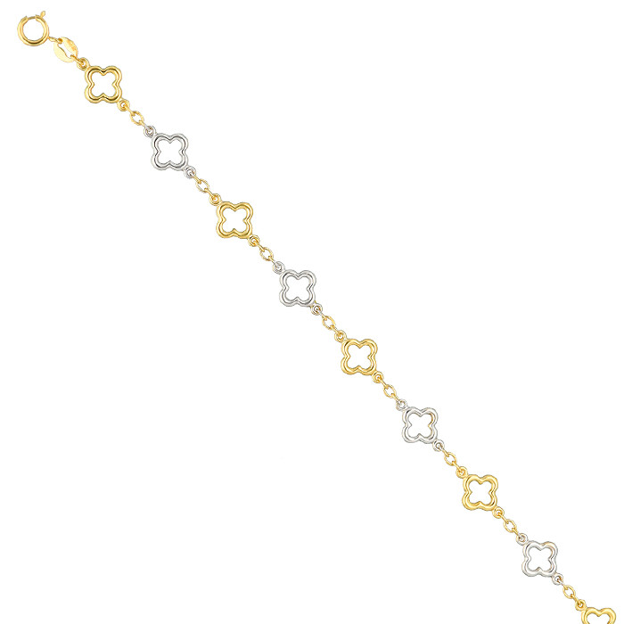 PULSERA EN ORO BICOLOR FLORES CUATRO PETALOS