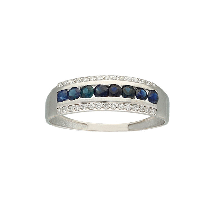 ANILLO EN ORO BLANCO CON DIAMANTES Y ZAFIROS