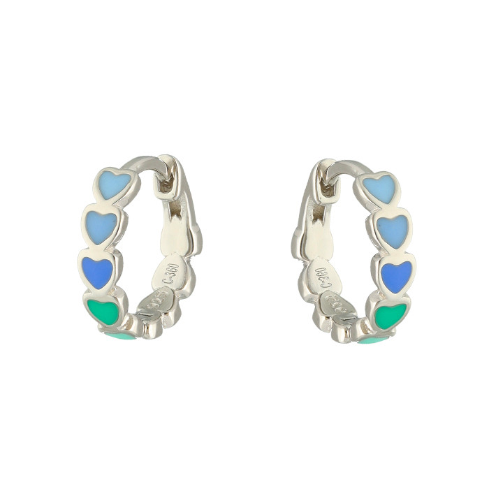 PENDIENTES EN PLATA AROS CORAZONES TONOS AZUL Y VERDE