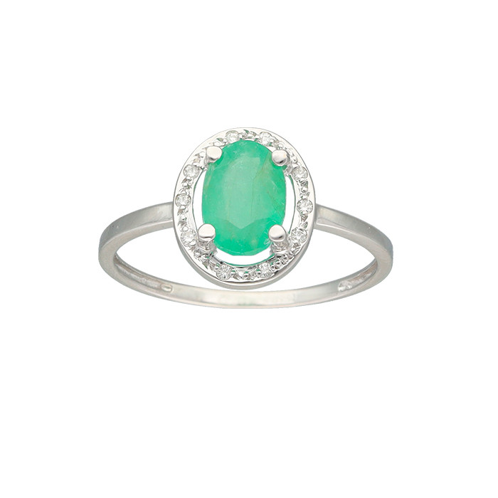 ANILLO EN ORO BLANCO DIAMANTES Y ESMERALDA OVALADA