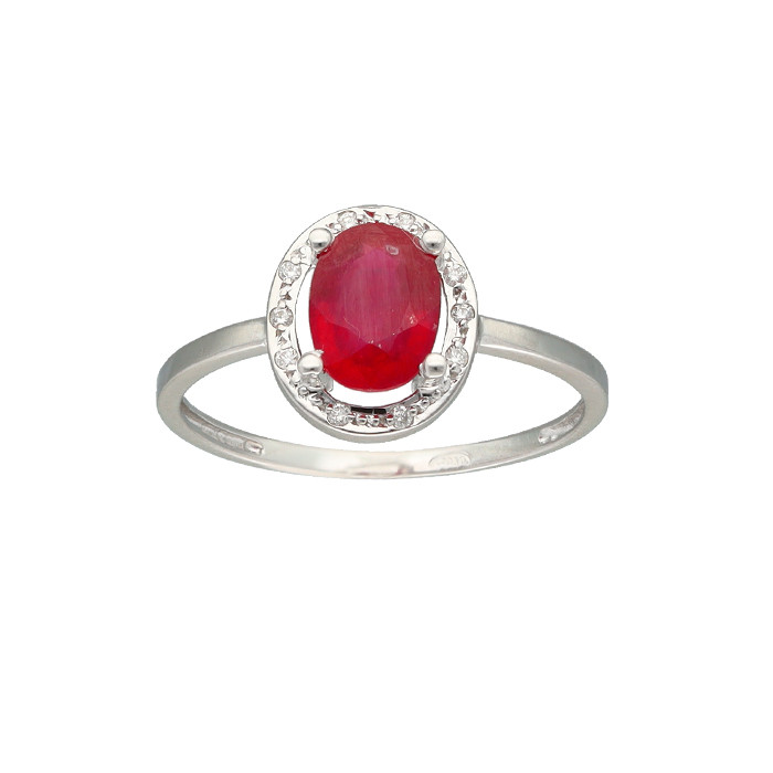 ANILLO EN ORO BLANCO DIAMANTES Y RUBI OVALADO