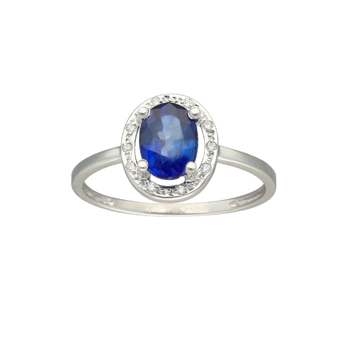 ANILLO EN ORO BLANCO DIAMANTES Y ZAFIRI OVALADO