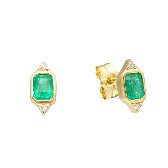PENDIENTES EN ORO DIAMANTES TALLA BRILLANTE Y ESMERALDA