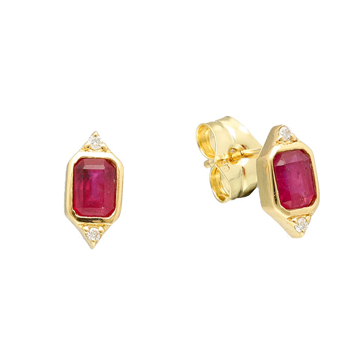 PENDIENTES EN ORO DIAMANTES TALLA BRILLANTE Y RUBI