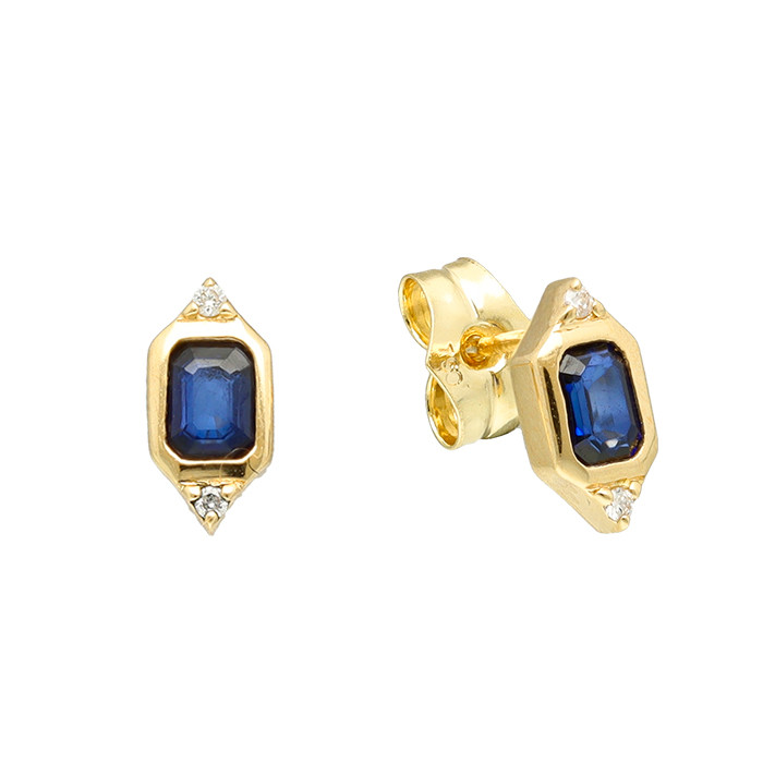 PENDIENTES EN ORO DIAMANTES TALLA BRILLANTE Y ZAFIRO