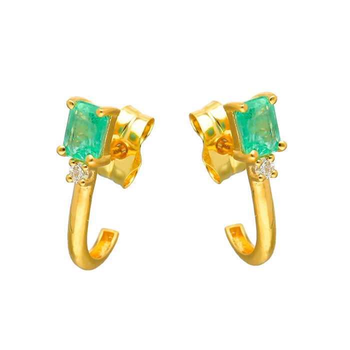 PENDIENTES EN ORO CON DIAMANTE TALLA BRILLANTE ESMERALDA GARRA