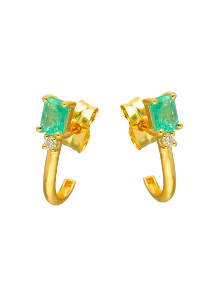 PENDIENTES EN ORO CON DIAMANTE TALLA BRILLANTE ESMERALDA GARRA