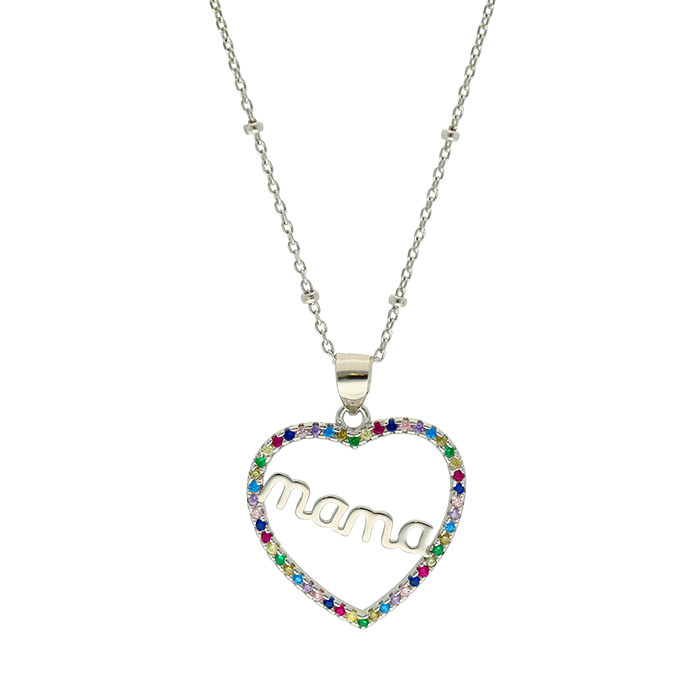 GARGANTILLA EN PLATA CORAZON MAMA CON CIRCONITAS